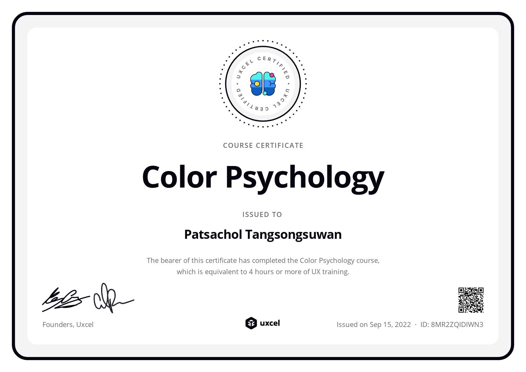 Patsachol Tangsongsuwan's certificate